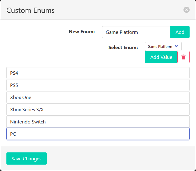 Custom enumeration form